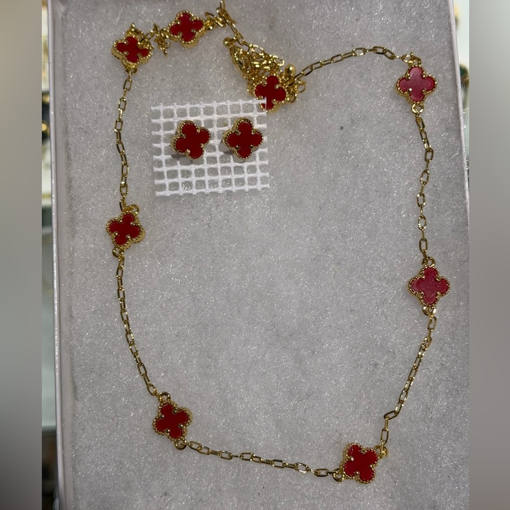 Elegant Red Floral Necklace and Earring Set